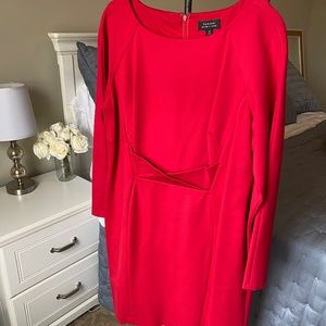 Tahari Red Long Sleeve Sheath Dress Size 16